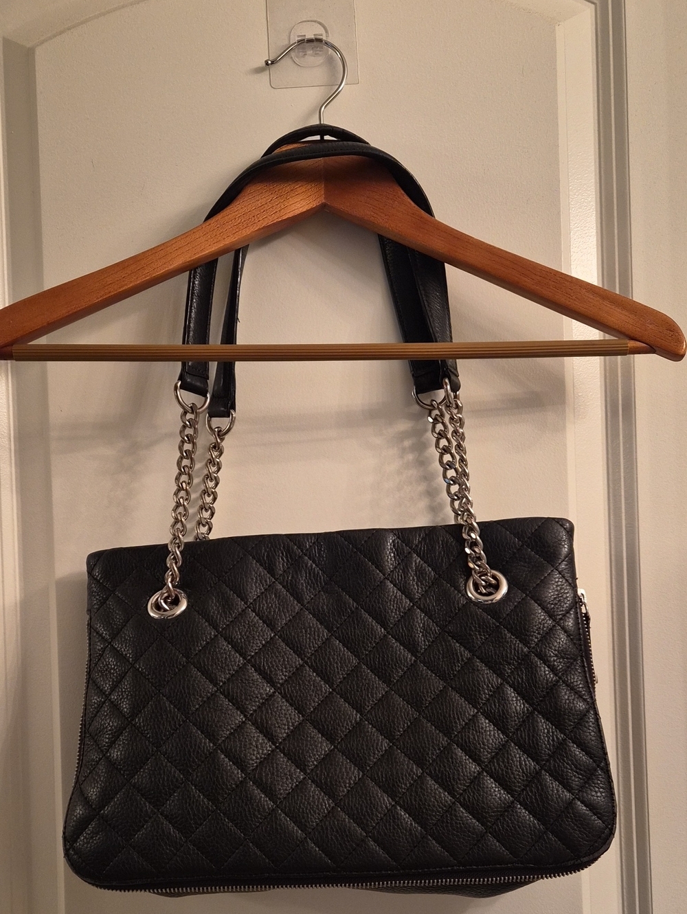 Calvin Klein Black Quilted Shoulder Bag with Silver Chain Straps